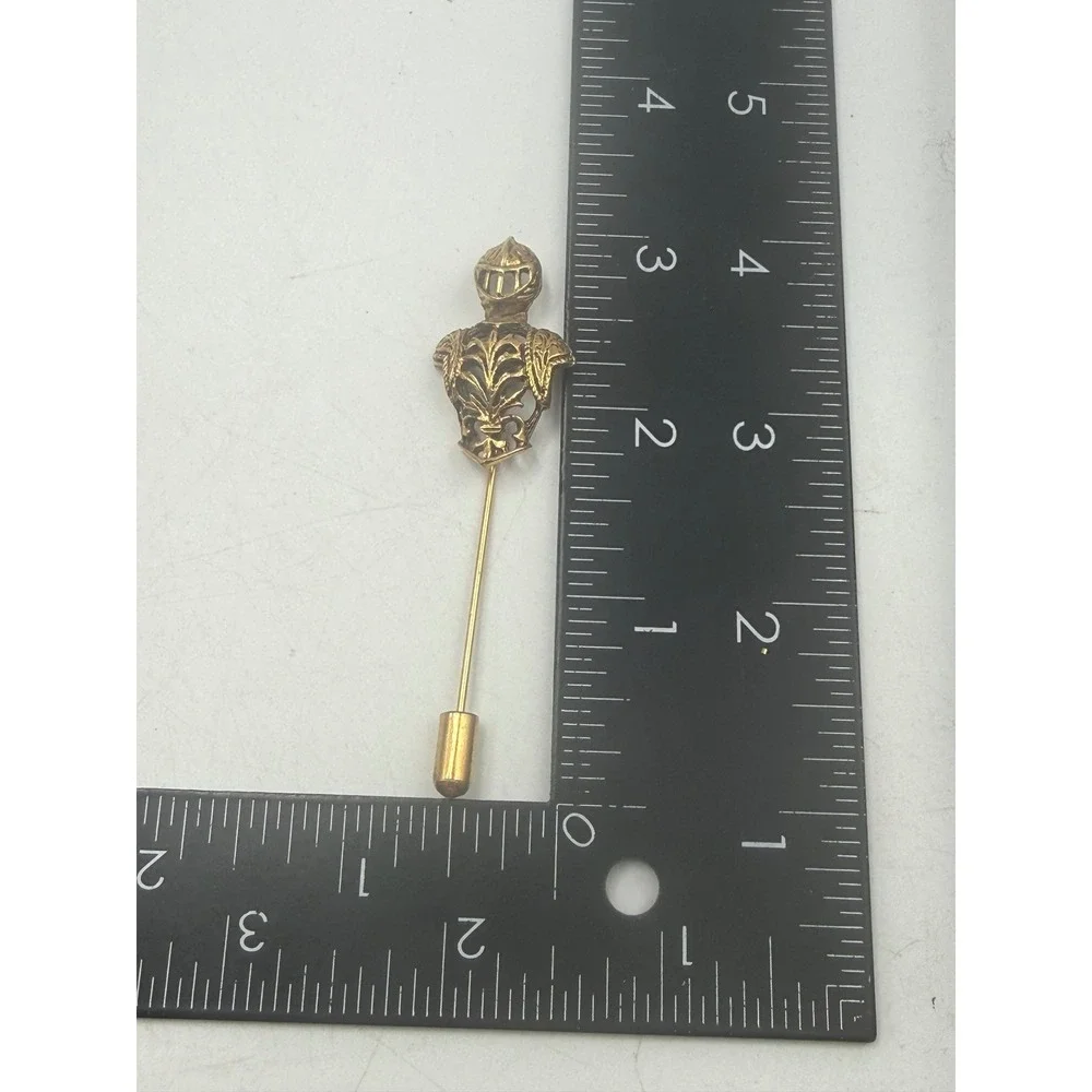 Vintage Knight Armor Stick Pin Gold Tone Medieval Fleur De Lis Lapel Pin